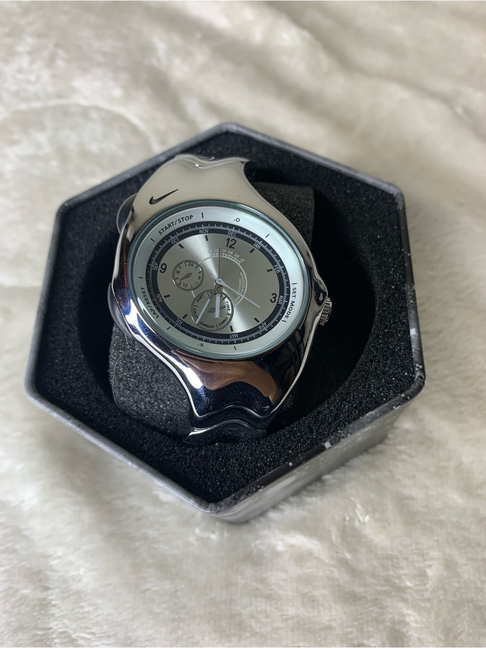 Vintage Nike Triax Metal Steel Watch Hype Y2K Retro Chrome With Box